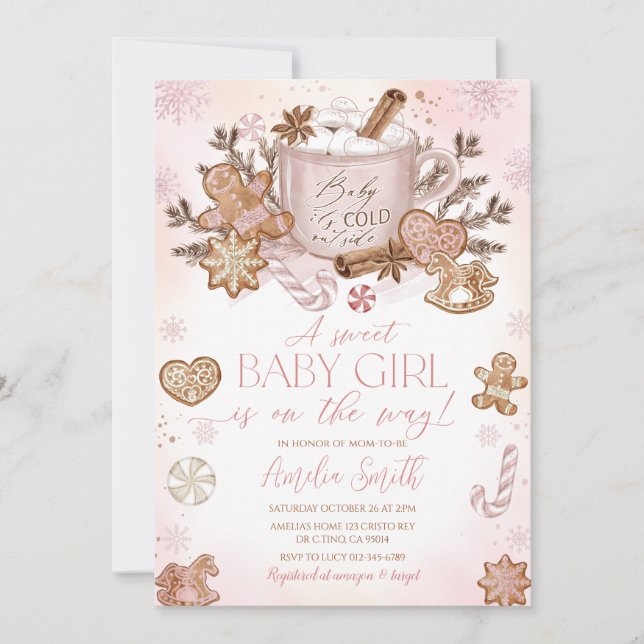 Convites Chá de fraldas de Natal Rosa (Frente)