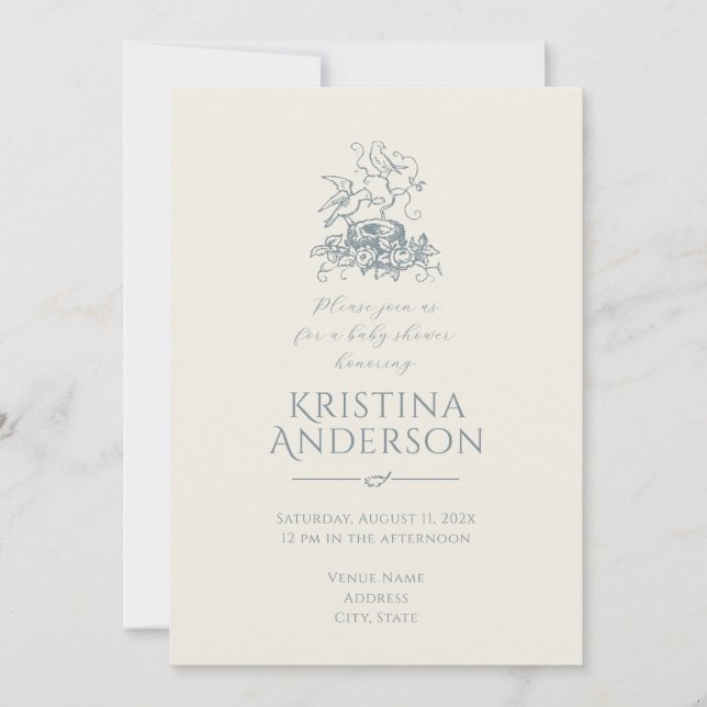 Convites Chá de fraldas de Nest de Código QR Aestético Vint (Frente)