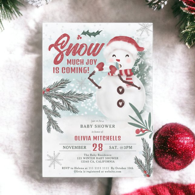 Convites Chá de fraldas de neve verde-rosa-gelo do inverno (Cute winter green pine ice snowman baby shower invitation)