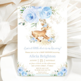 Convites Chá de fraldas de Névoa Floral Azul Doce Deer Fawn