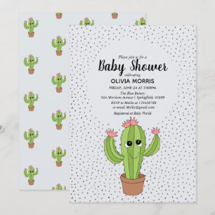 Convites Chá de fraldas de Nome da Planta de Cactus Neutro