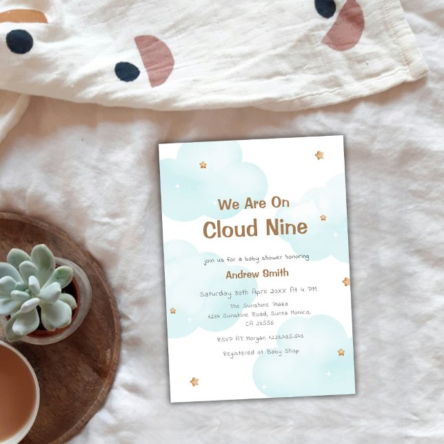 Convites Chá de fraldas de Nove Estrelas de Nuvem Neutra do (Gender Neutral Cloud Nine Stars Baby Shower Invitation)