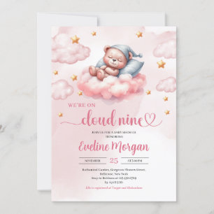 Convites Chá de fraldas de nove raparigas, cor-de-rosa e nu