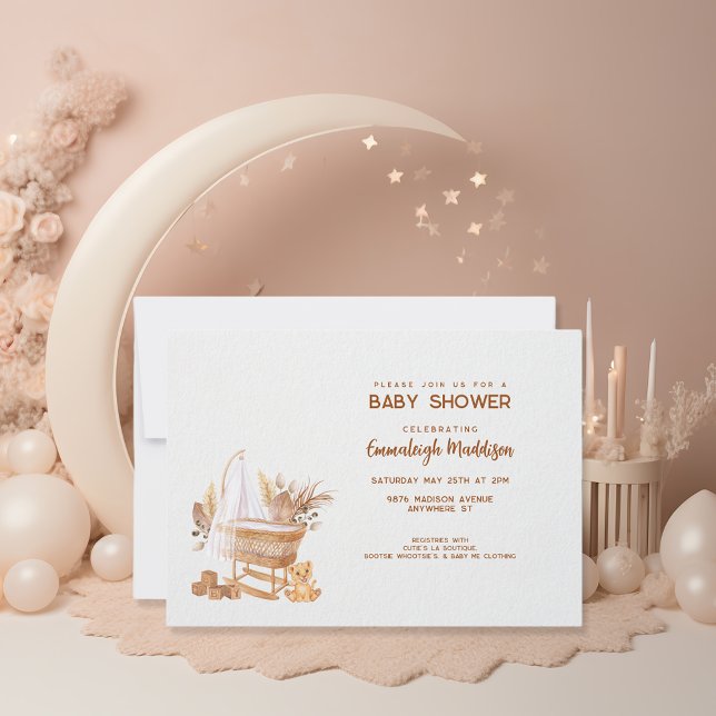 Convites Chá de fraldas de Nursery Boho Bassinet (Criador carregado)