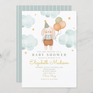 Convites Chá de fraldas de Nuvem Bunny Cute Pink e Balões