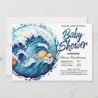 Convites Chá de fraldas de Ondas do Mar Elegante