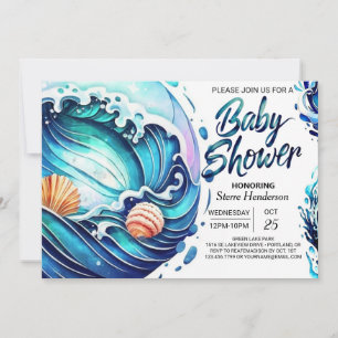 Convites Chá de fraldas de Ondas Laterais Whimsical