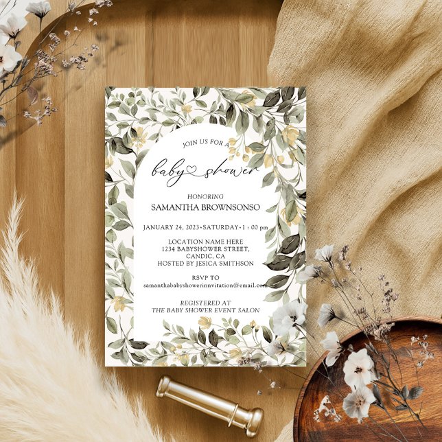 Convites Chá de fraldas de Orçamento Floral Greenery (Criador carregado)