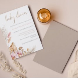 Convites Chá de fraldas de Orçamento Pampas Grass Floral