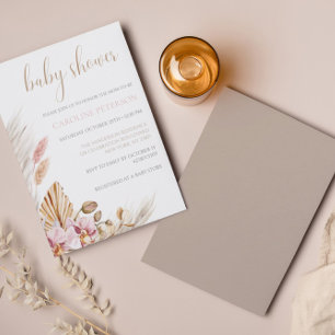 Convites Chá de fraldas de Orçamento Pampas Grass Floral