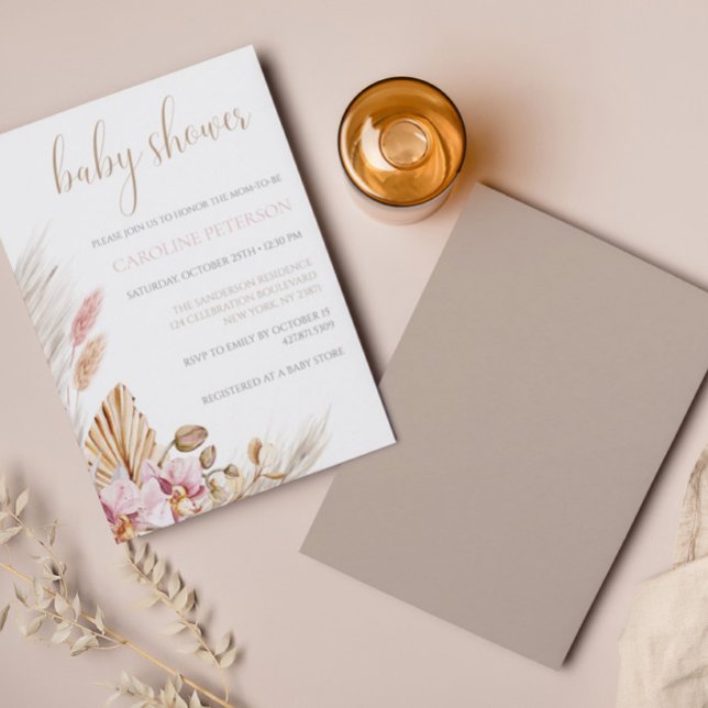 Convites Chá de fraldas de Orçamento Pampas Grass Floral (Criador carregado)