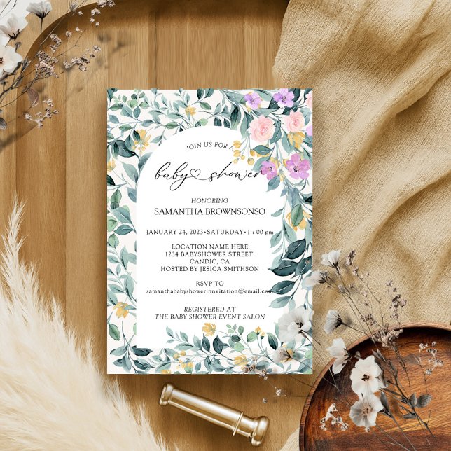 Convites Chá de fraldas de Orçamento Verde Floral (Criador carregado)