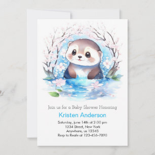 Convites Chá de fraldas de Otter Flor Selvagem Azul Feliz