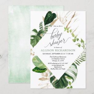 Convites Chá de fraldas de ouro tropical neutro do ponto de