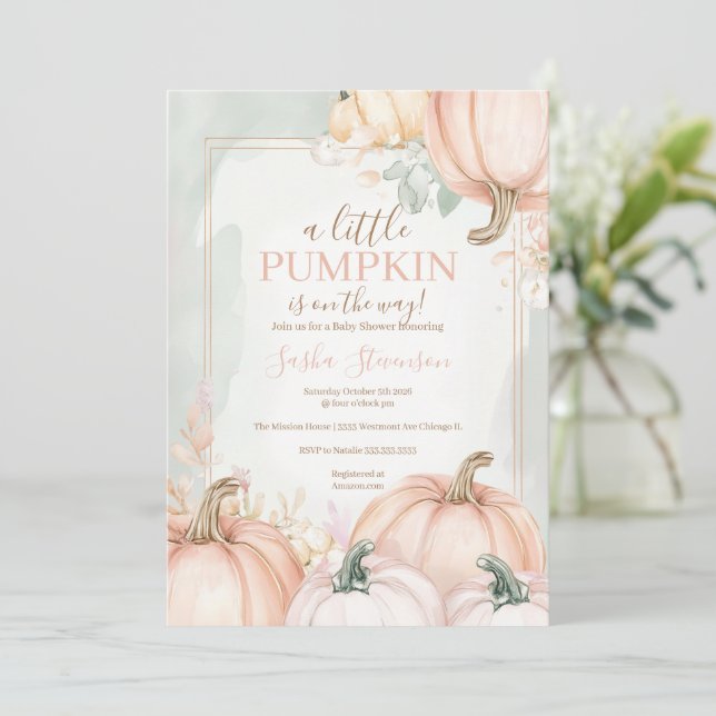 Convites Chá de fraldas de outono de abóbora (Em pé/Frente)