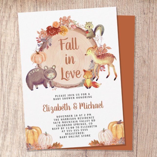 Convites Chá de fraldas de outono de Animais Russos da Flor (Celebrate the upcoming arrival of your sweet little autumn baby with a cute baby shower invitation
)