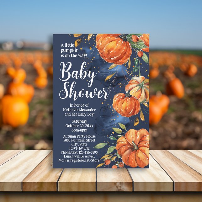 Convites Chá de fraldas de outono de Aquarela de Abóbora El (pumpkin baby shower invitation)