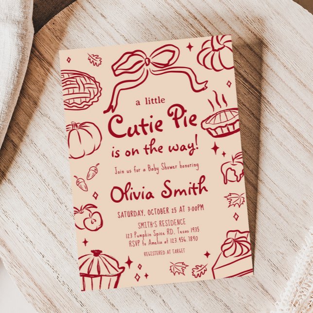 Convites Chá de fraldas de outono de Pizza Cutie Desenhada  (A Little Cutie Pie Fall Baby Shower Invitation)