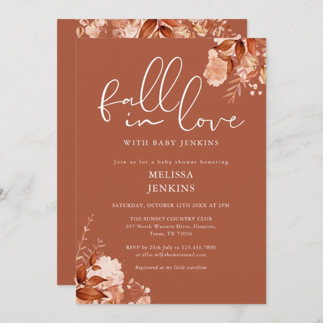 Convites Chá de fraldas De outono Russo (Frente/Verso)