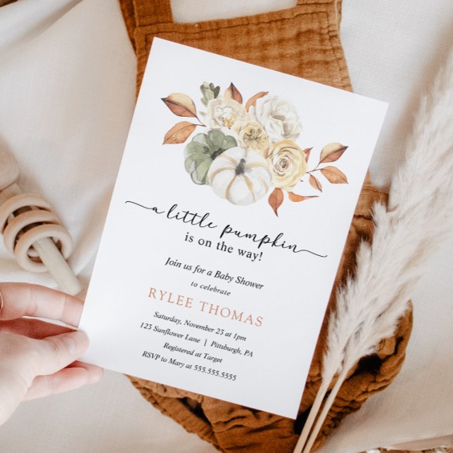 Convites Chá de fraldas de outono Russo de Abóbora de Folha (Criador carregado)