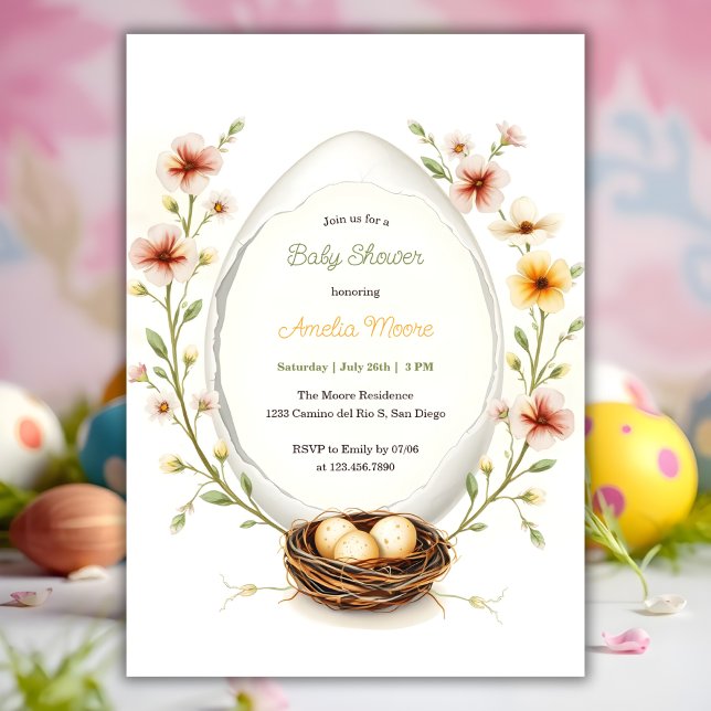 Convites Chá de fraldas de Ovos Floral (Personalized Baby Shower Invitation Floral Easter Egg Theme)