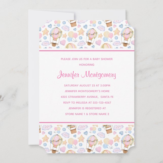 Convites Chá de fraldas de Padrão de Aquarela do Balão de A (Frente)