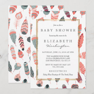 Convites Chá de fraldas de Padrão de Penas da Boêmia