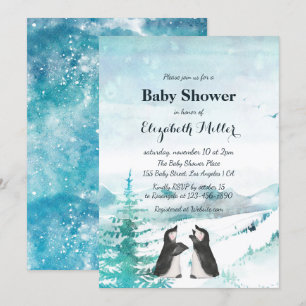Convites Chá de fraldas de Paisagem de Neve de Pinguim Ado
