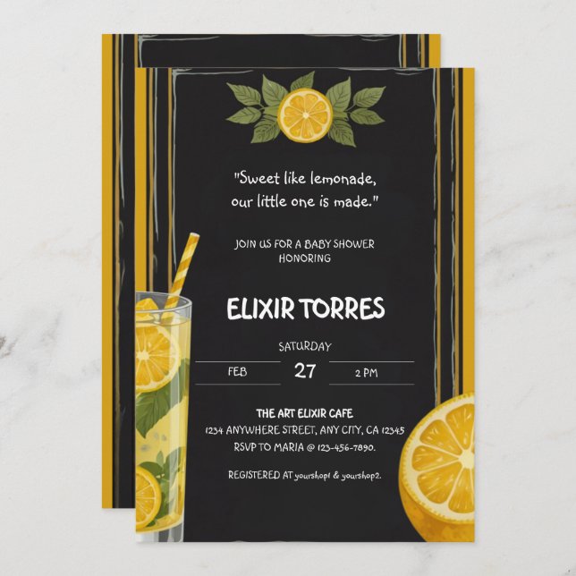 Convites Chá de fraldas De Pão De Chalkboard Com Limonada D (Frente/Verso)