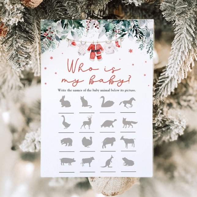 Convites Chá de fraldas De Papais noeis De Natal Que É Meu  (Watercolor Cute Christmas Santa Baby Shower Who Is My Baby Game )