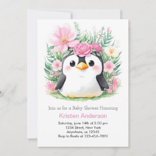 Convites Chá de fraldas de Paraíso Pinguim Rosa Whimsical
