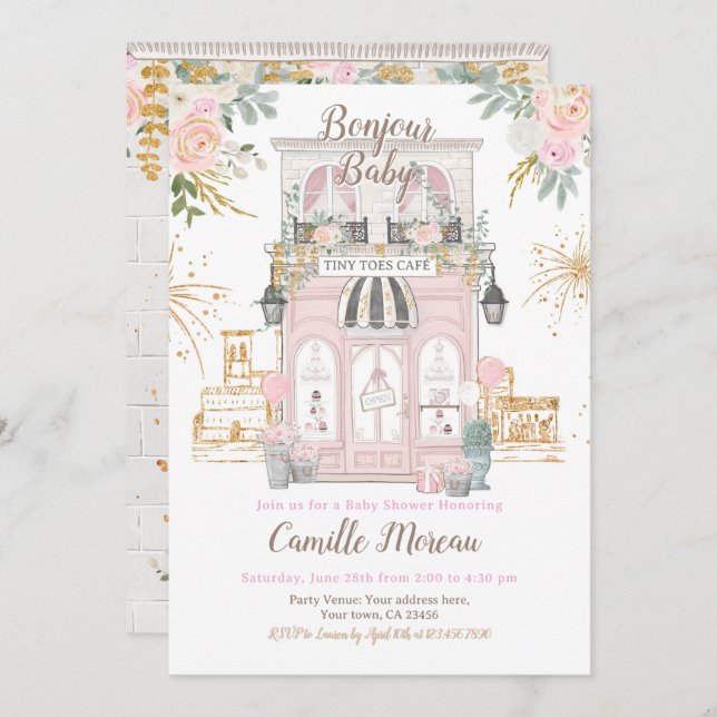 Convites Chá de fraldas de Paris (Frente/Verso)