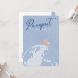Convites Chá de fraldas de passaporte azul-viagem