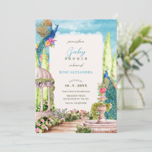Convites Chá de fraldas de pássaro floral com sonho de aqua