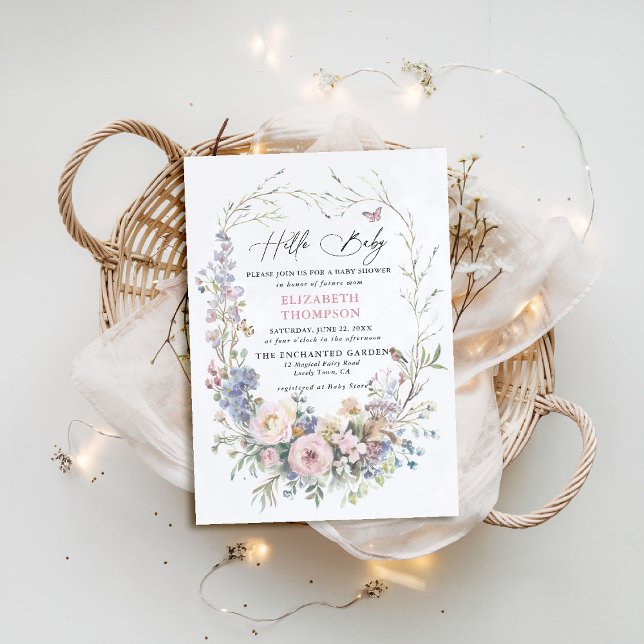 Convites Chá de fraldas de pastel de borboletas de pássaros (enchanted garden baby shower invitation woodland forest bird butterfly spring summer)