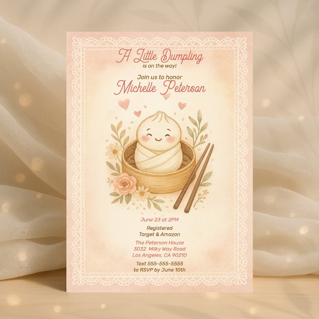Convites Chá de fraldas De Pastel De Mão Bonita Para Ser Mã (Mom-to-Be Cute Little Dumpling Pastel Baby Shower Invitation)
