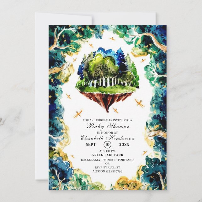 Convites Chá de fraldas de Pastel Woodland Personalizado (Frente)