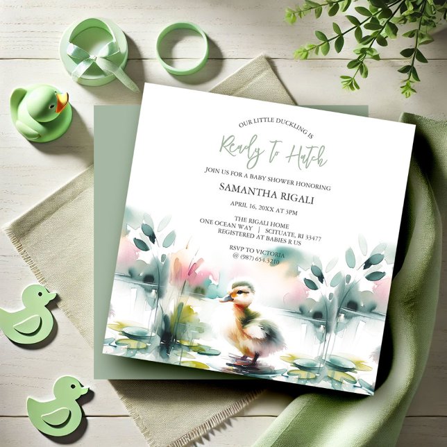 Convites Chá de fraldas de Pato de Cinto Aquático Sexo Neut (Sip and see baby shower invitations gender neutral watercolor duckling duck)