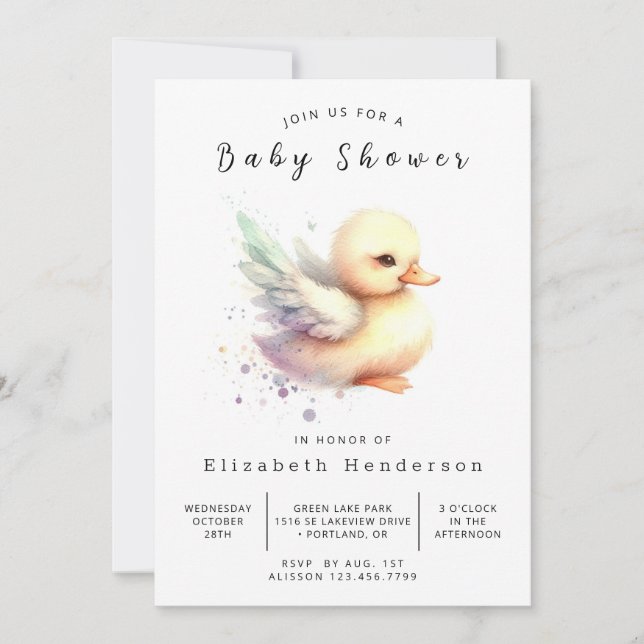 Convites Chá de fraldas de Pato Online Watercolor (Frente)