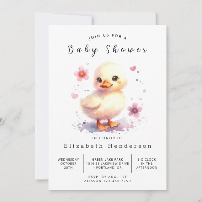 Convites Chá de fraldas de Pato Personalizado Feliz (Frente)
