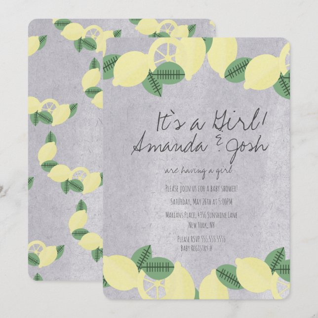 Convites Chá de fraldas de Pedra de Limão Russo Citrus Vint (Frente/Verso)