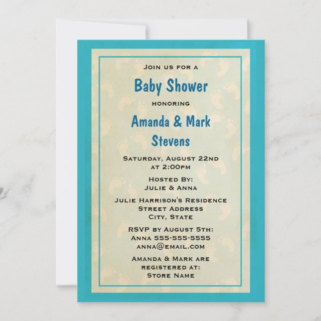 Convites Chá de fraldas de Pegadas de Bebês (Frente)