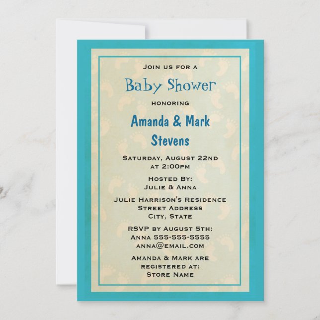 Convites Chá de fraldas de Pegadas de Bebês (Frente)