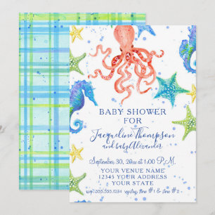 Convites Chá de fraldas de Peixe-Fada de Praia Octopus Sea