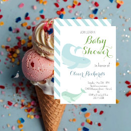 Convites Chá de fraldas de peixes do oceano verde de baleia