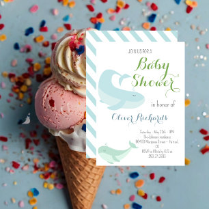 Convites Chá de fraldas de peixes do oceano verde de baleia