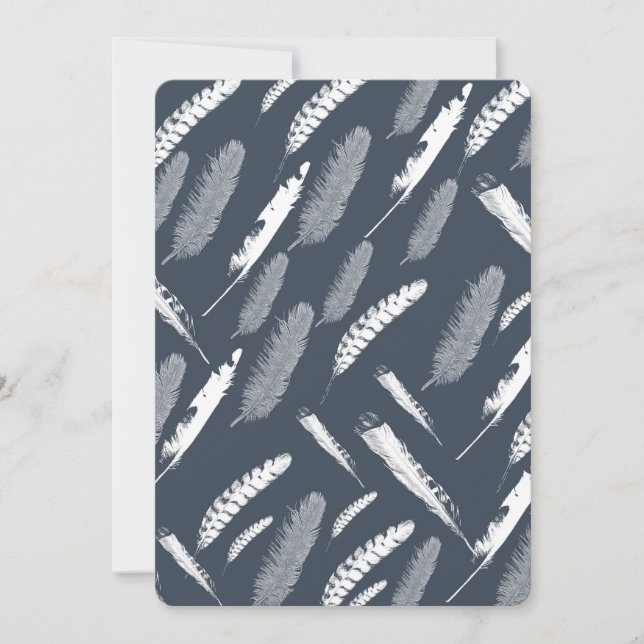 Convites Chá de fraldas de penas brancas do marinho (Frente)