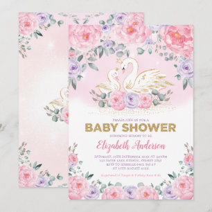 Convites Chá de fraldas de Peões Rosa, Princesa Lavanda, Sw