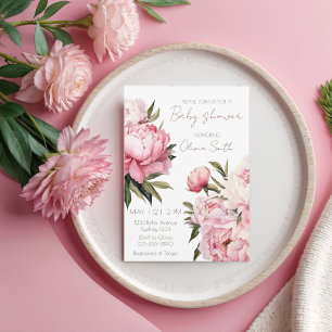 Convites Chá de fraldas de Peonias Rosa