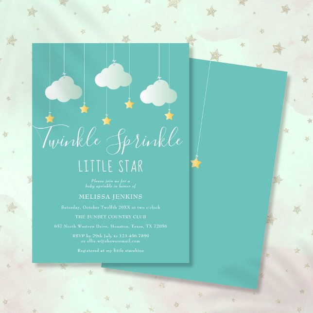 Convites Chá de fraldas de Pequenas Estrelas com Espingarda (Twinkle Sprinkle Little Star Baby Shower Invitation)